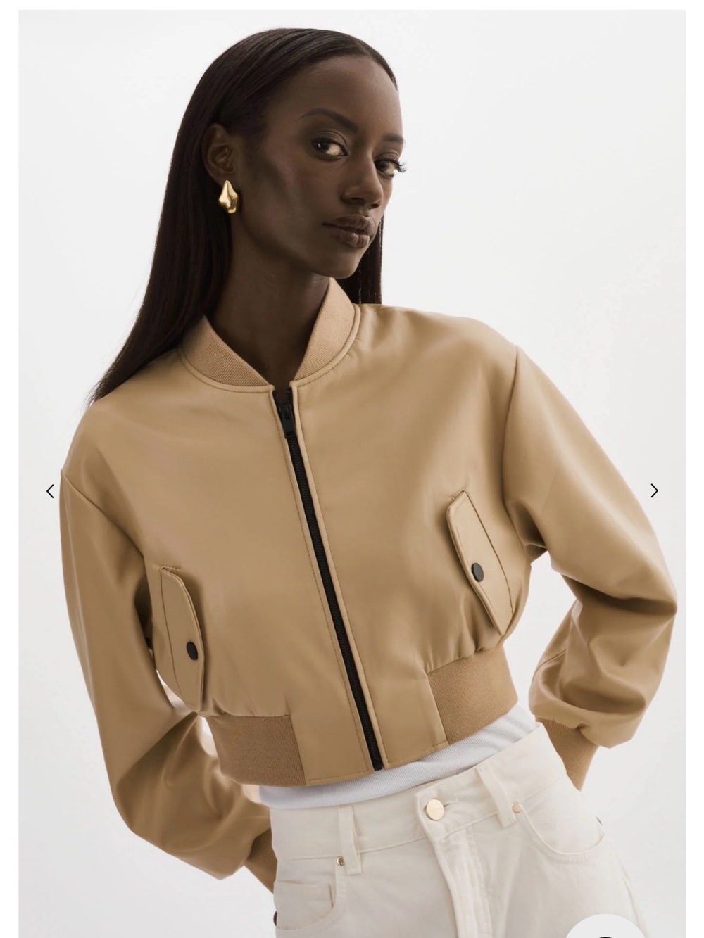 Lamarque Cropped Bomber Jacket in Camel sz M